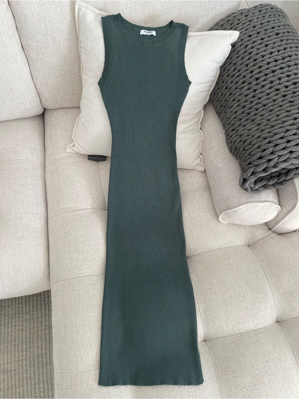 The Workshop Stretchy Ribbed Midi Bodycon Dress Dark Emerald Green